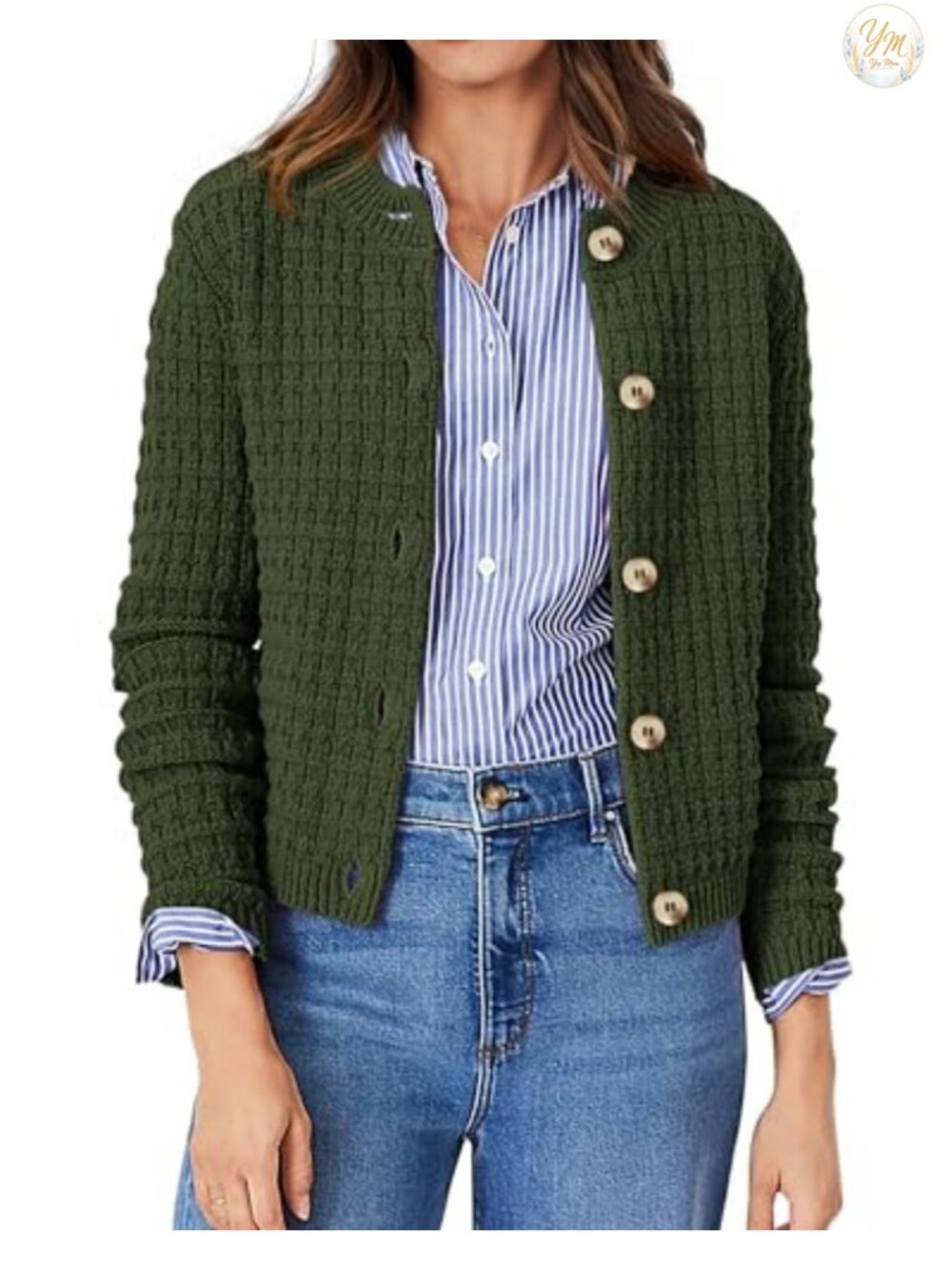 Womens Cotton Cardigan Sweater Button Up Knit Open Front Long Sleeve